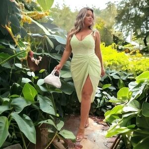 2XL • Textured Ruched Self Tie Cami Bodycon Dress